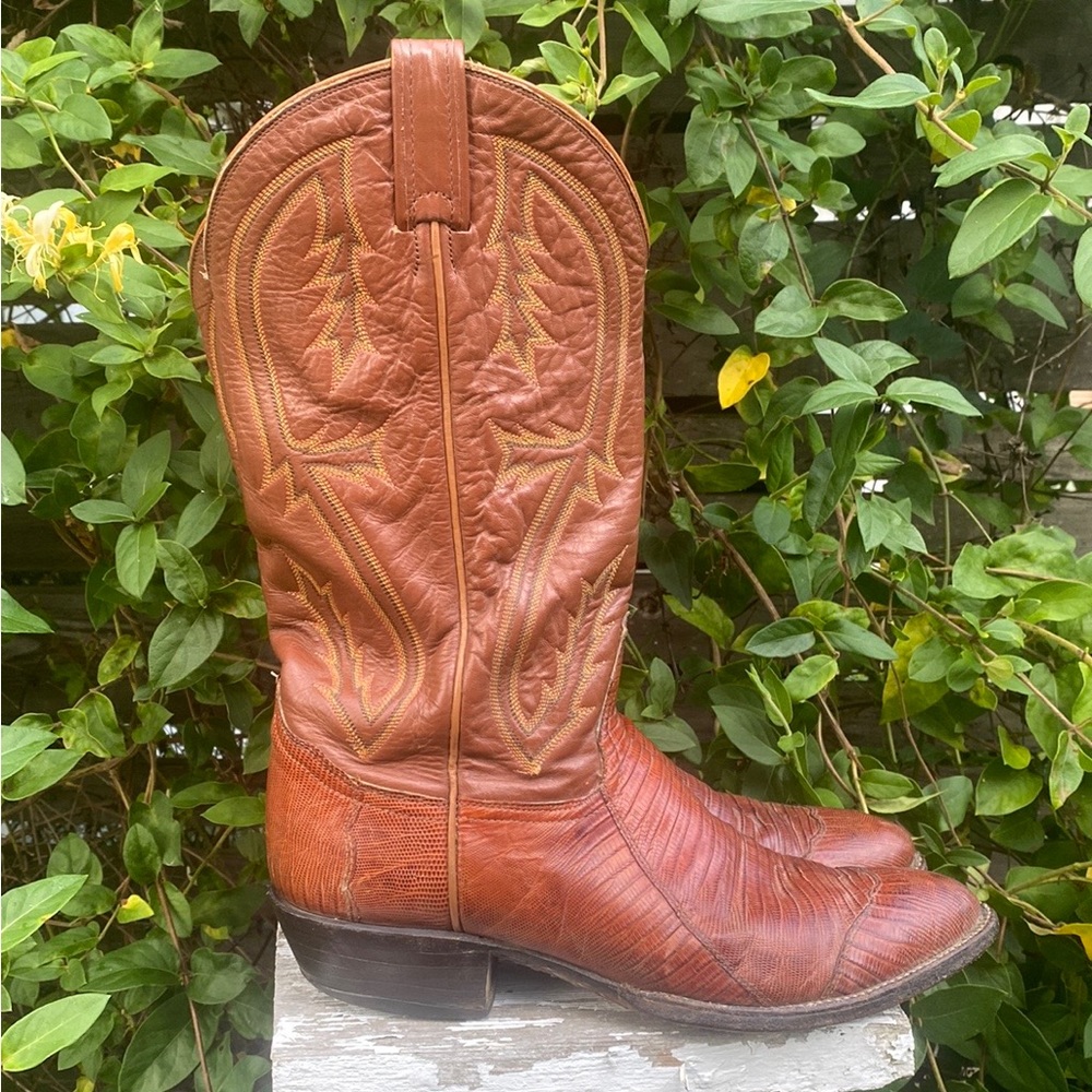 Tony Lama brown lizard skin boots size 9.5B (narrow) 14.5” tall style 8530 USA